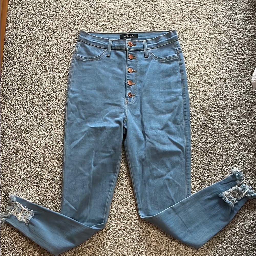 Akira Women's Blue High-Waisted Jeans. Jr 13